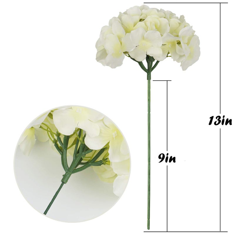 Flojery Silk Hydrangea Heads Artificial Flowers Heads with Stems for Home Wedding Decor Pack of 10 (Ivory) - Image 4